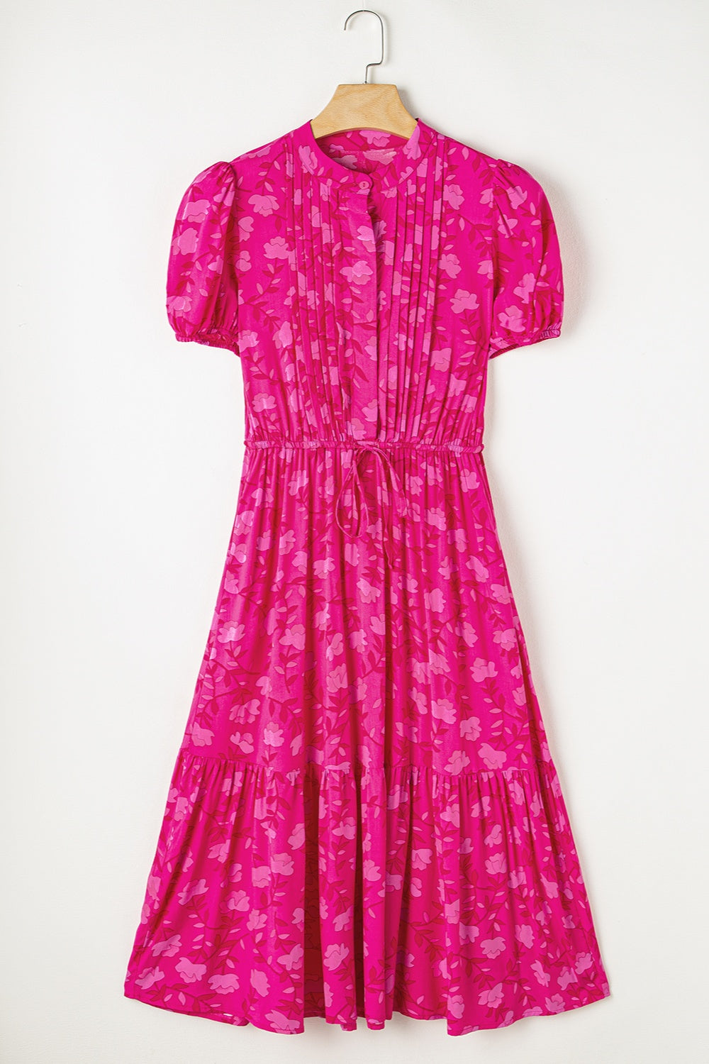 pink fringe midi dress Drawstring Printed Short Sleeve Midi Dress – Boho Fringe