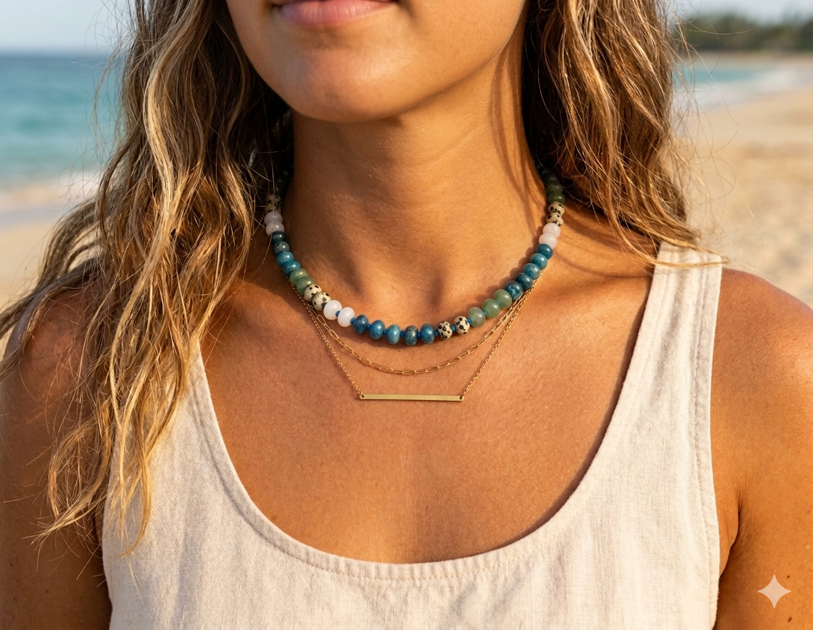 Seaside Green and Blue Stone Bead Necklace