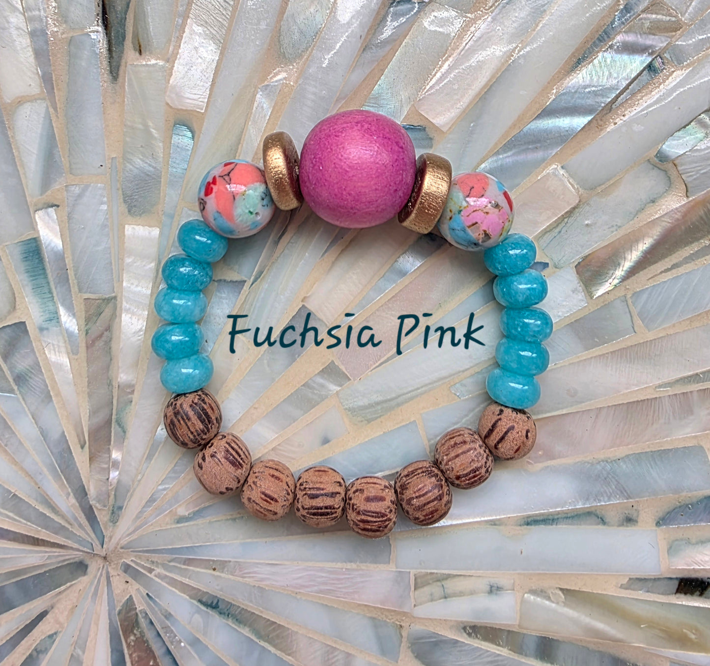 Handmade Pink and Blue Boho Bead Bracelet
