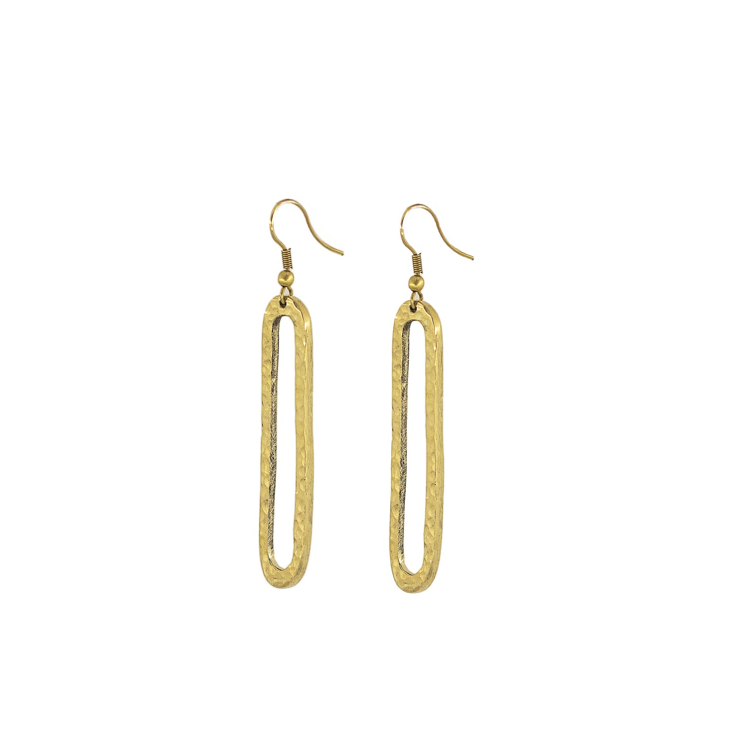 Hammered Elongated Oval Hoop Brass Earrings | Mvua