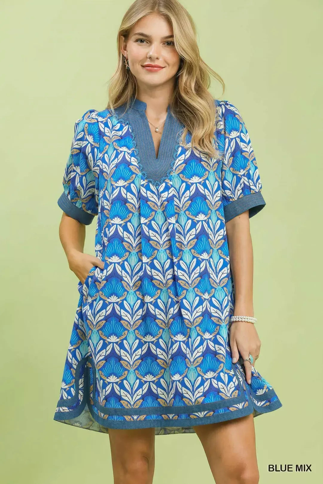 umgee blue and white dress Abstract Print Midi Dress (Blue Mix main image 1