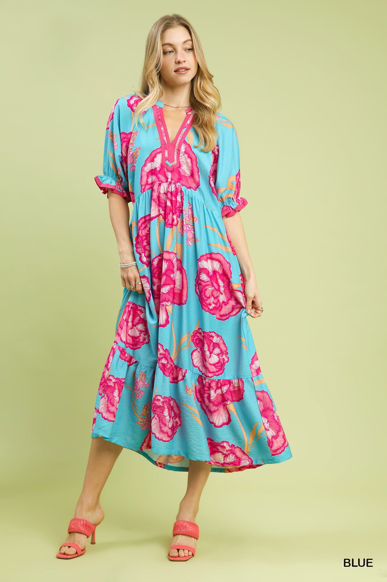 umgee maxi dress Umgee Floral Print Midi Dress with Contrast Trim – Boho Fringe