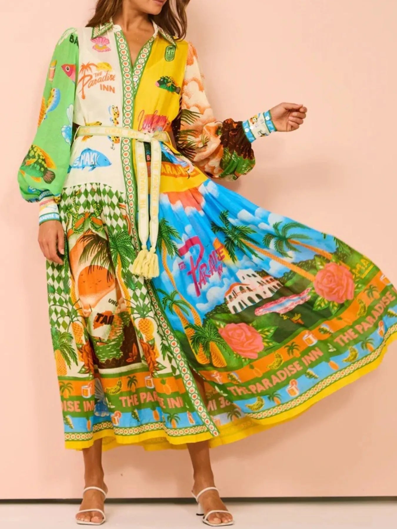 lantern sleeve midi dress Printed Lantern Sleeve Midi Shirt Dress – Boho Fringe