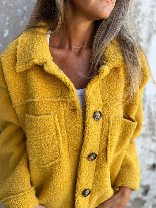 Fuzzy Button Up Drop Shoulder Jacket