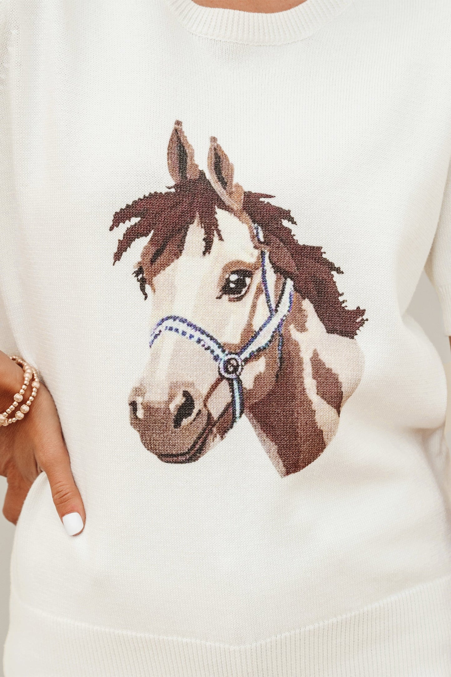 Western Horse Head Short Sleeve Sweater