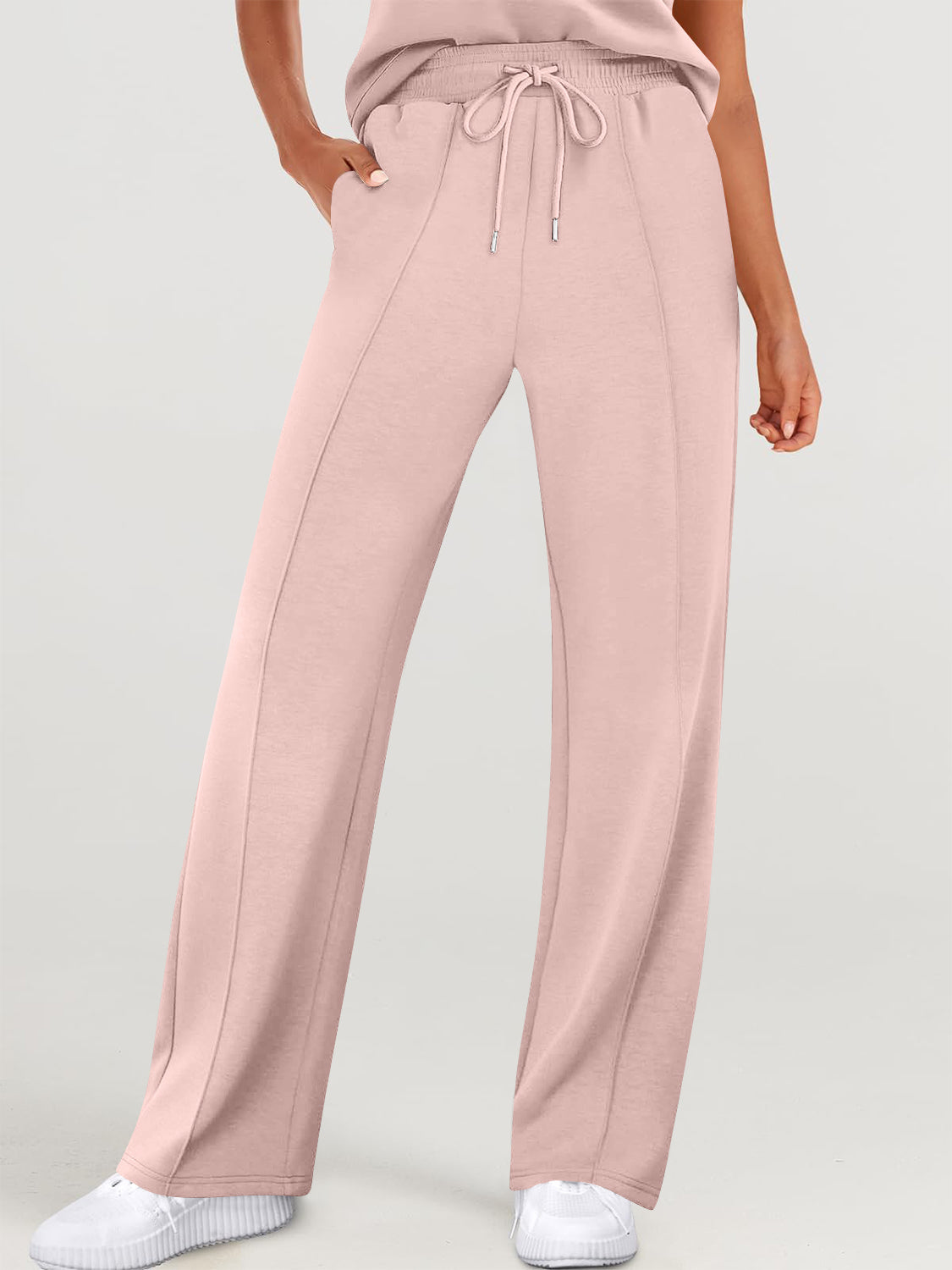 Full Size Round Neck Top and Drawstring Pants Set