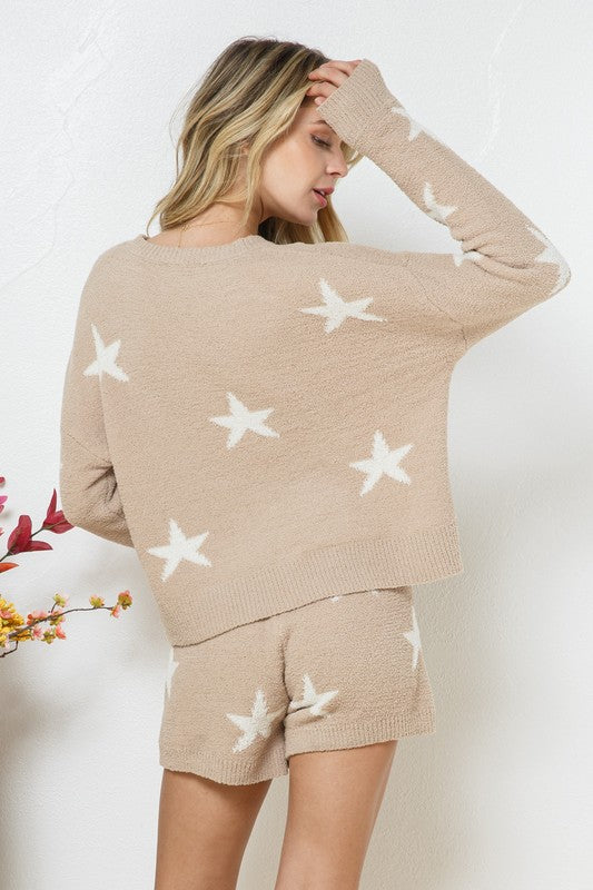 Soft Long Sleeve Star Print Top and Short Set