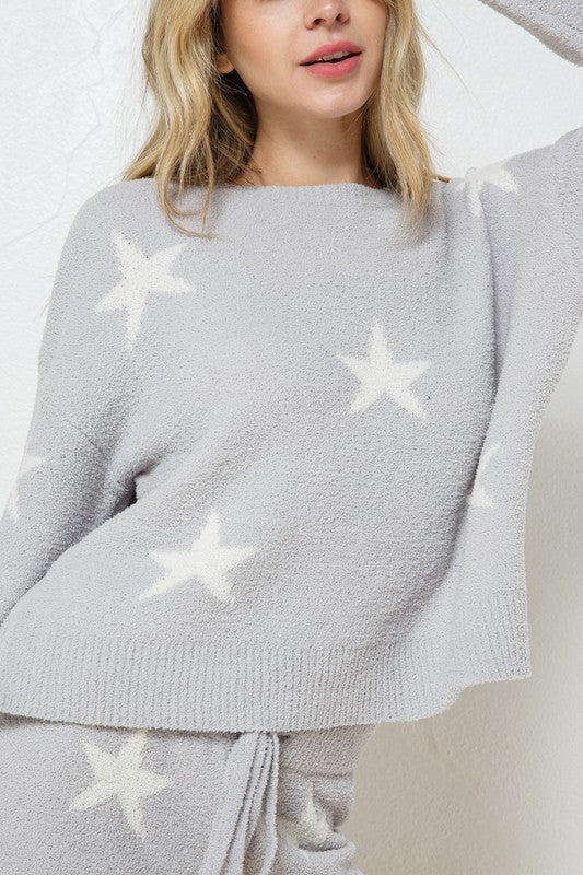 Soft Long Sleeve Star Print Top and Short Set