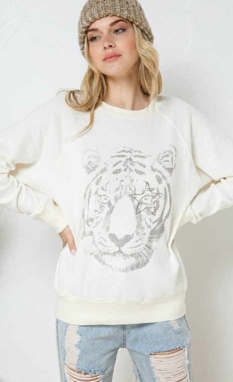 French Terry Tiger Studded Star Graphic Sweatshirt