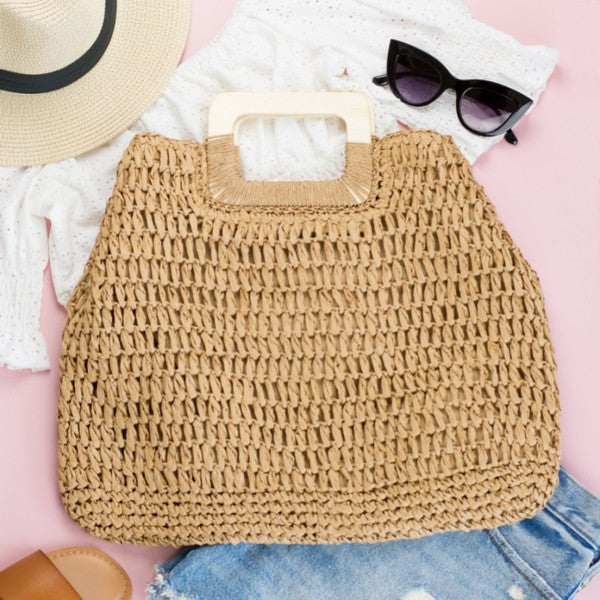 Oversized Square Handle Straw Tote