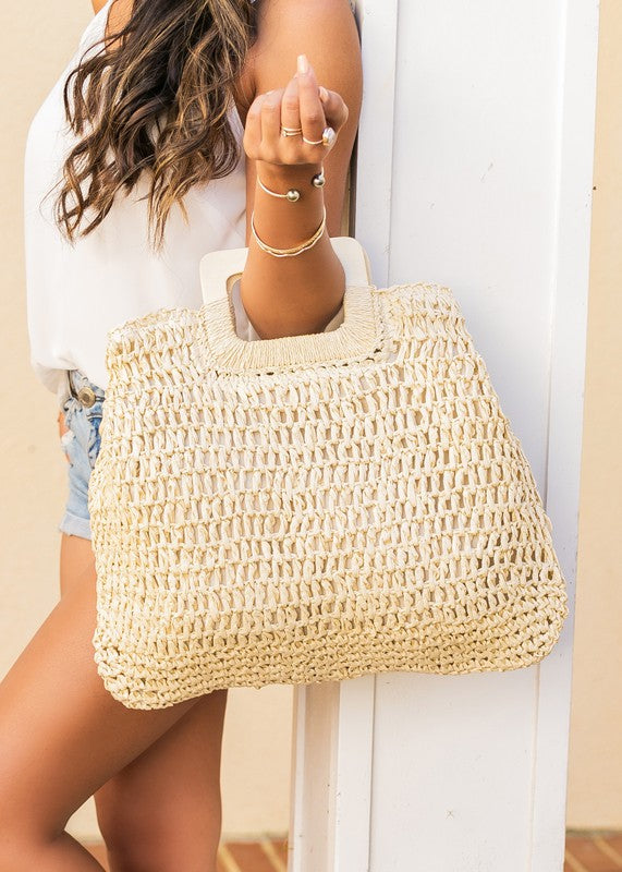 Oversized Square Handle Straw Tote