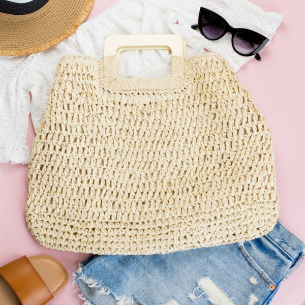 Oversized Square Handle Straw Tote