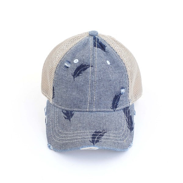 CC Leaf Motif Jacquard Denim Pony Cap