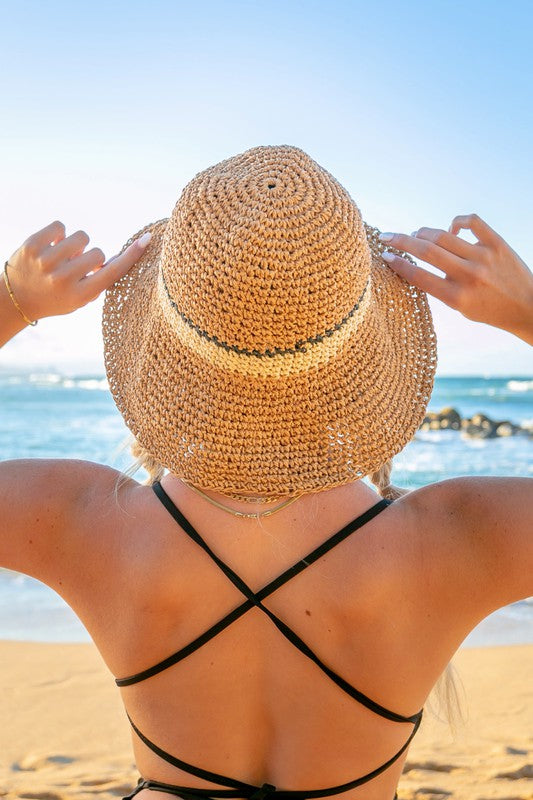 Stripe Accent Straw Bucket Hat