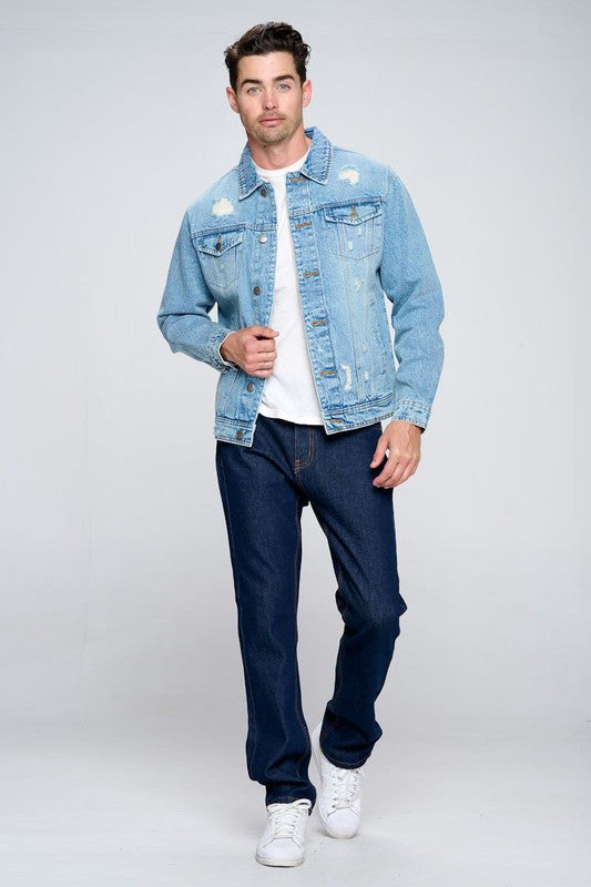 Men's Light Wash Denim Jacket Distressed