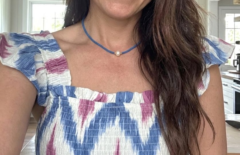 Handmade Blue Glass Seed Bead and Pearl Accent Necklace
