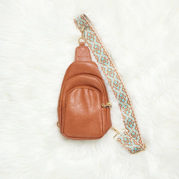 Vegan Leather Pattern Strap Sling Bag