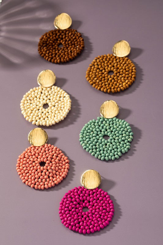 Wood Bead Disk Drop earrings