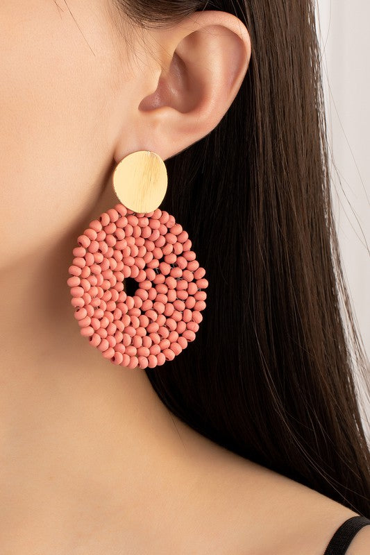 Wood Bead Disk Drop earrings