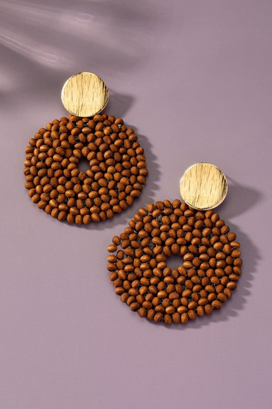 Wood Bead Disk Drop earrings