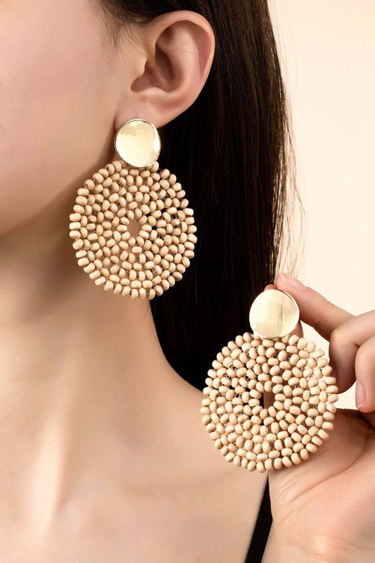 Wood Bead Disk Drop earrings