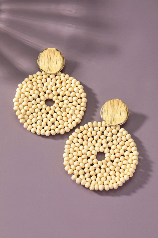 Wood Bead Disk Drop earrings