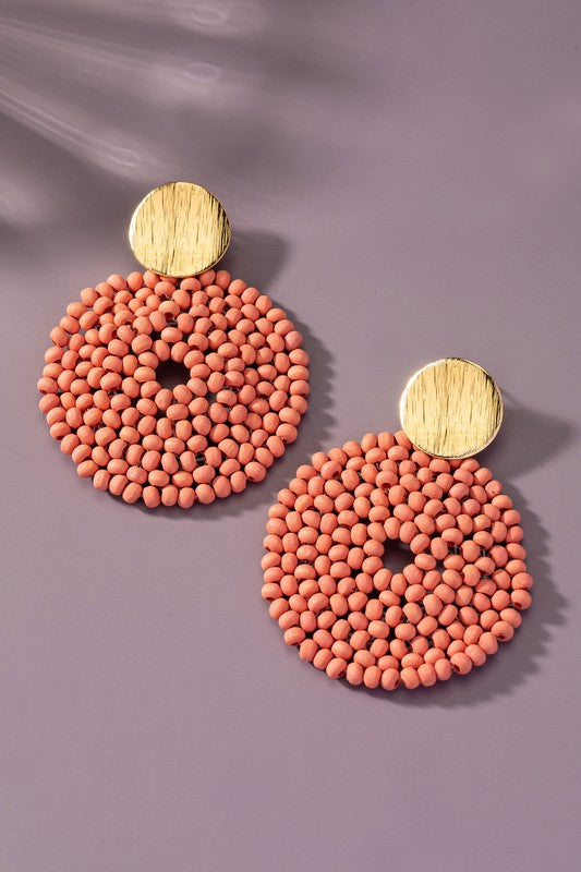 Wood Bead Disk Drop earrings