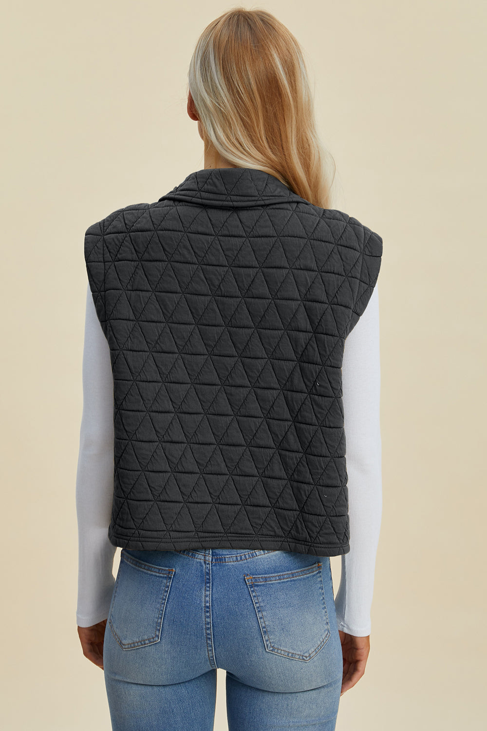 Double Take Pocketed Texture Snap Down Vest Coat