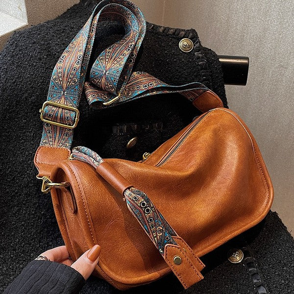 Vegan Leather Ornate Strap Handbag Crossbody