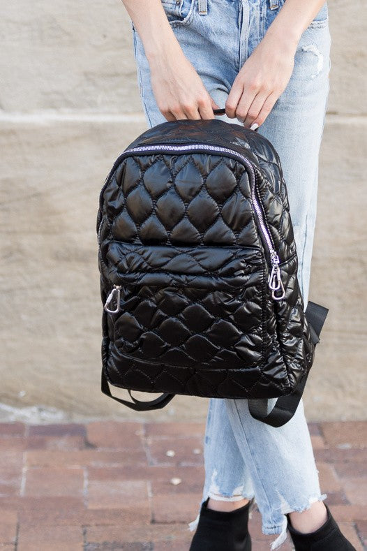 Jade Metallic Puffer Backpack