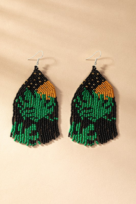 Monstera Leaf Starry Sky Seed Bead Earrings