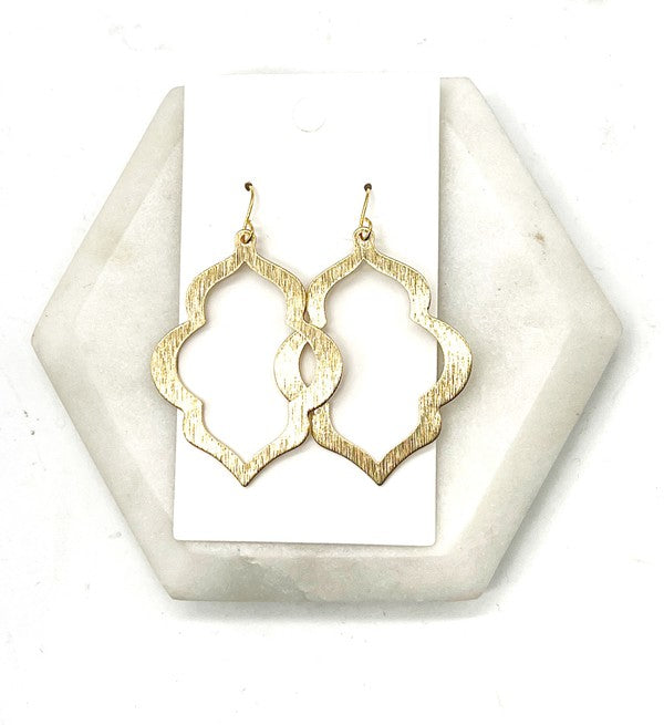 Golden Quatrefoil Metal Statement Earrings