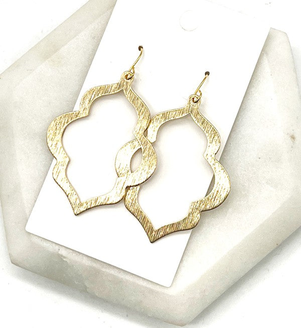 Golden Quatrefoil Metal Statement Earrings