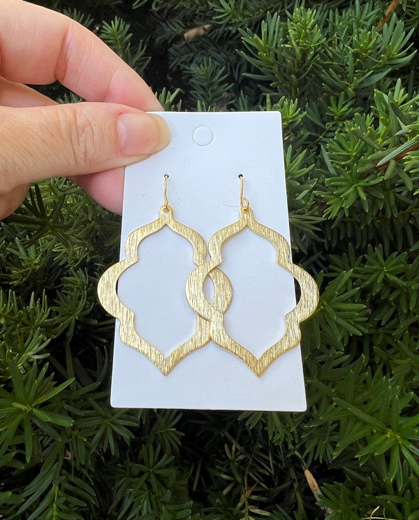 Golden Quatrefoil Metal Statement Earrings