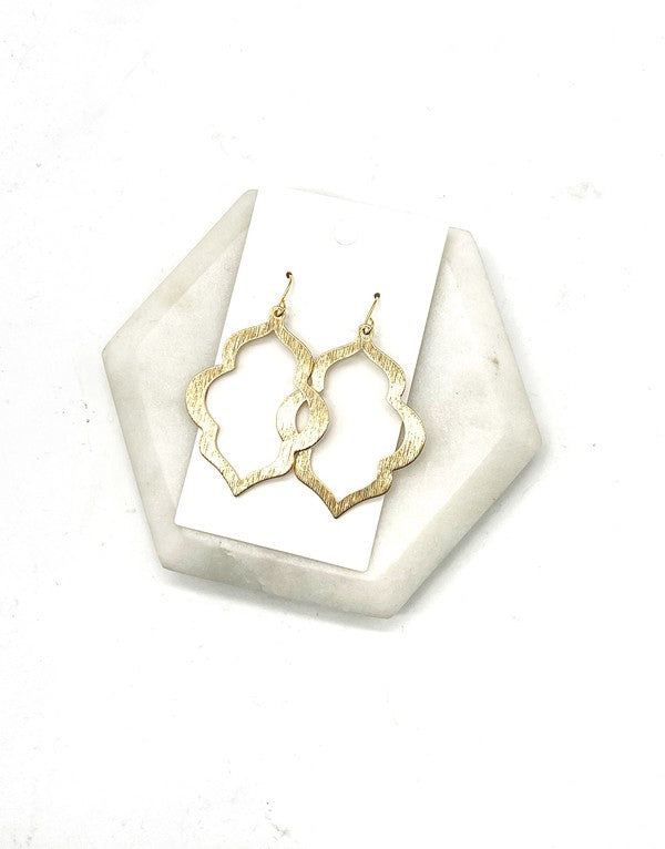 Golden Quatrefoil Metal Statement Earrings