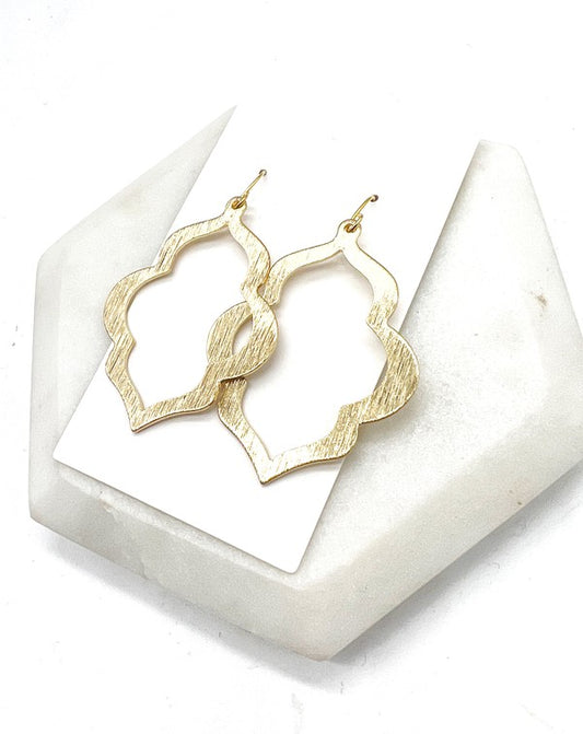 Golden Quatrefoil Metal Statement Earrings