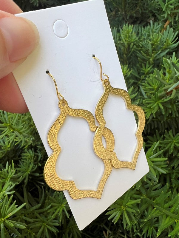 Golden Quatrefoil Metal Statement Earrings