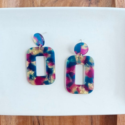 Margot - Golden Navy Maroon Earrings