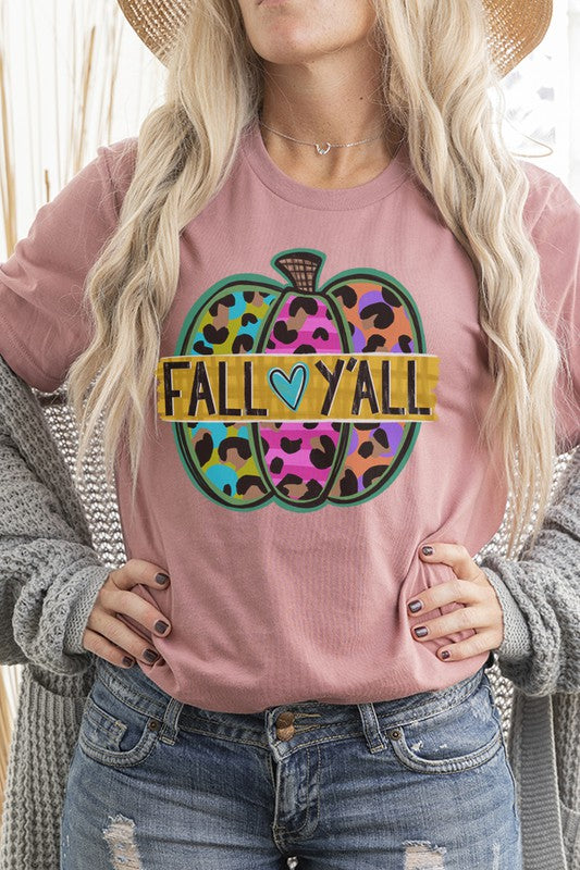 Colorful Leopard Fall Y'all Pumpkin Tee