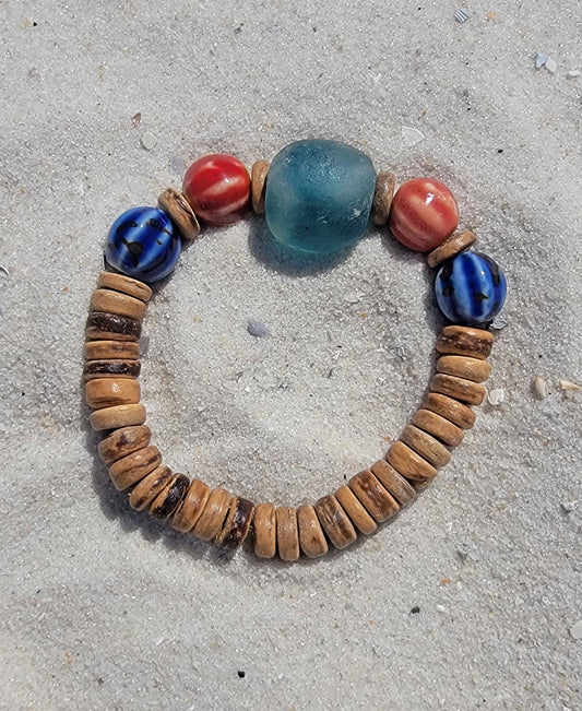 Light Blue and Red Boho Bracelet