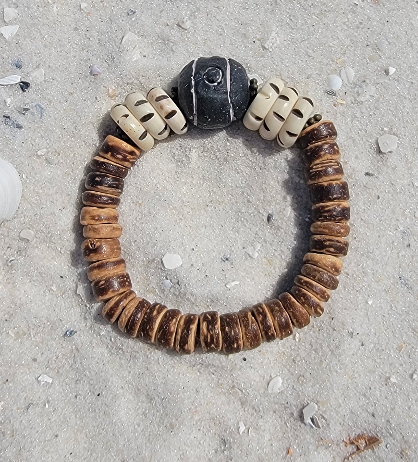 Black Clay Boho Bone Bead Bracelet