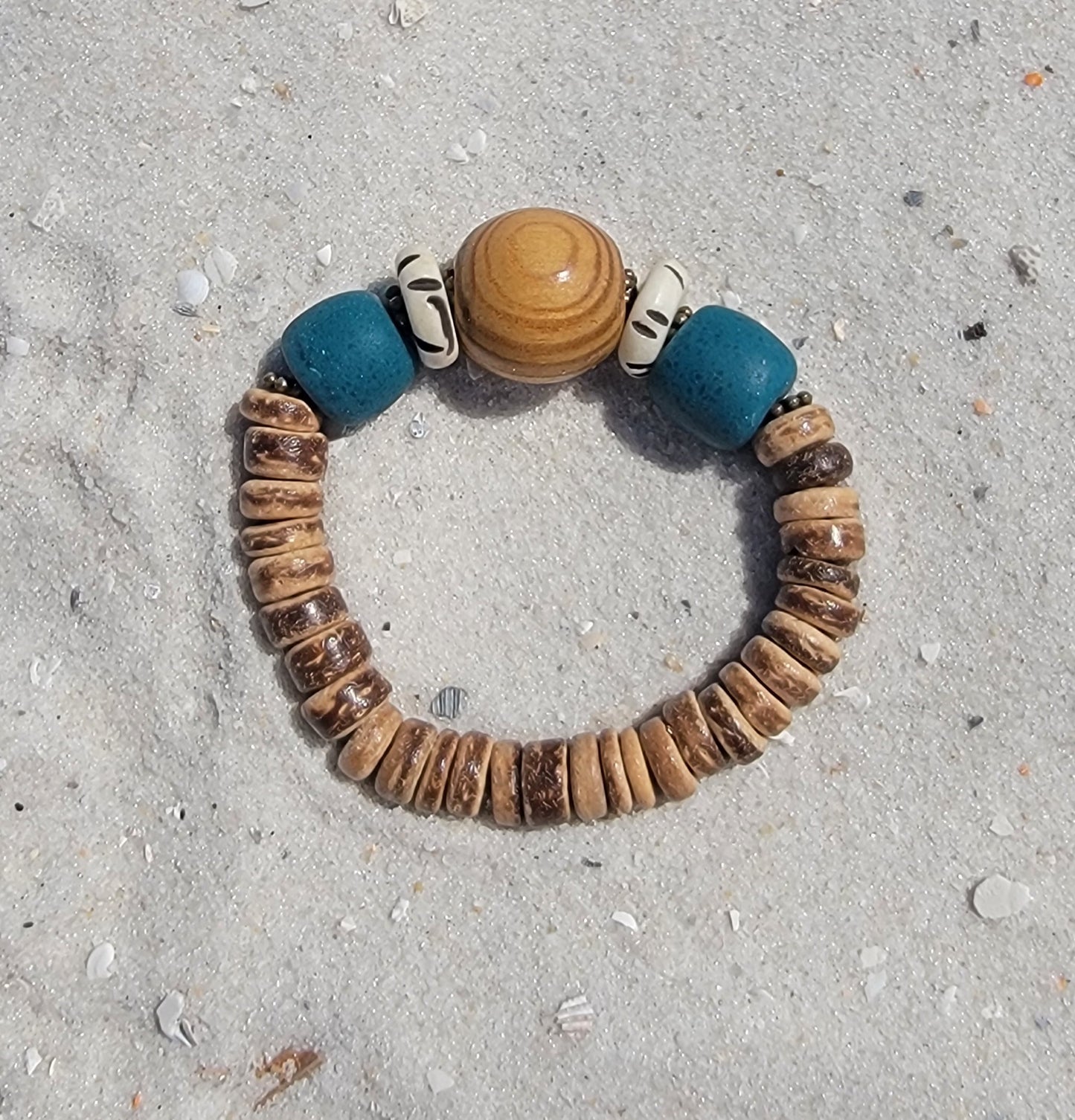 Teal Glass Boho Bead Bracelet