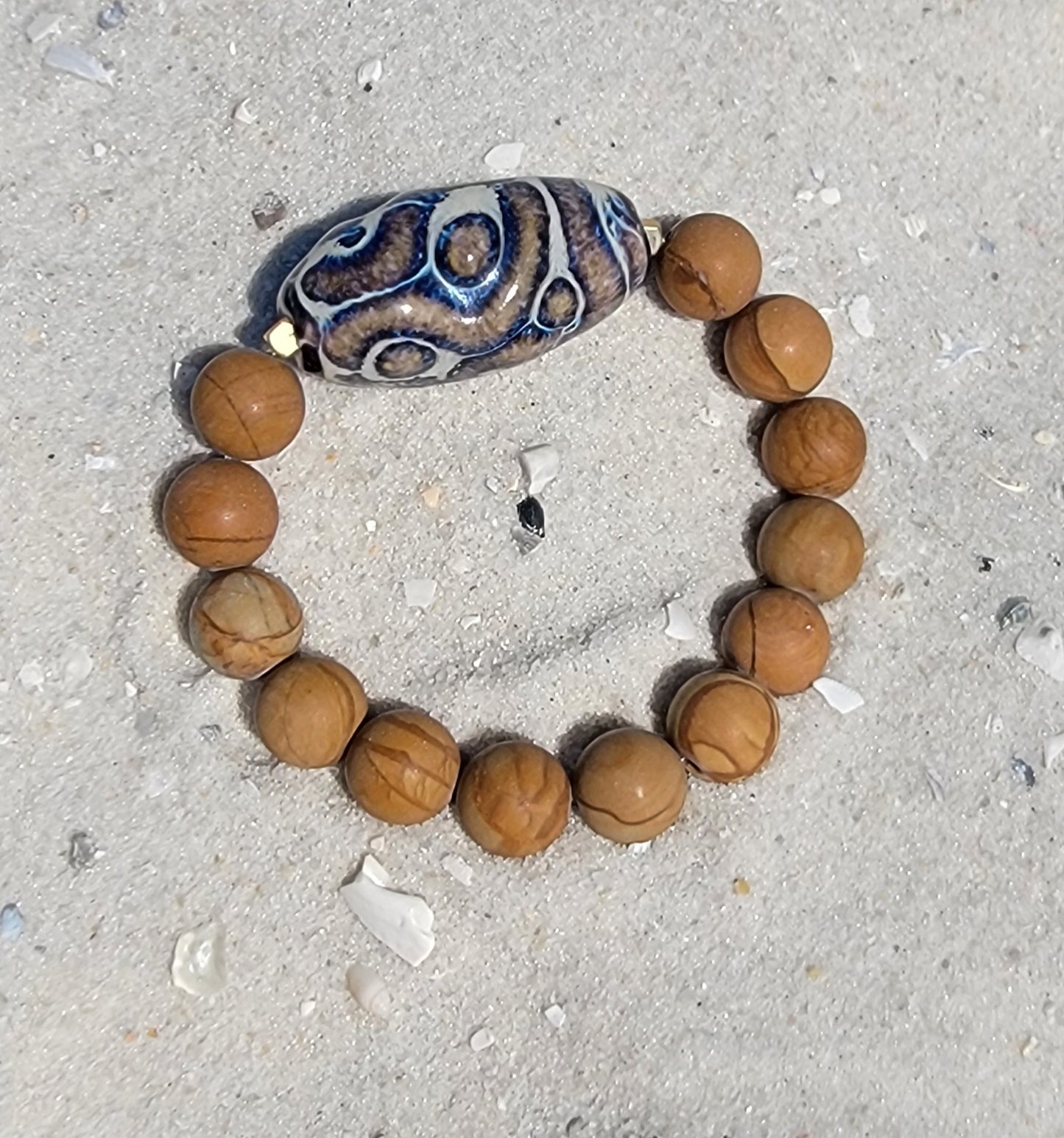 Abstract Navy Statement Stone Bead Bracelet