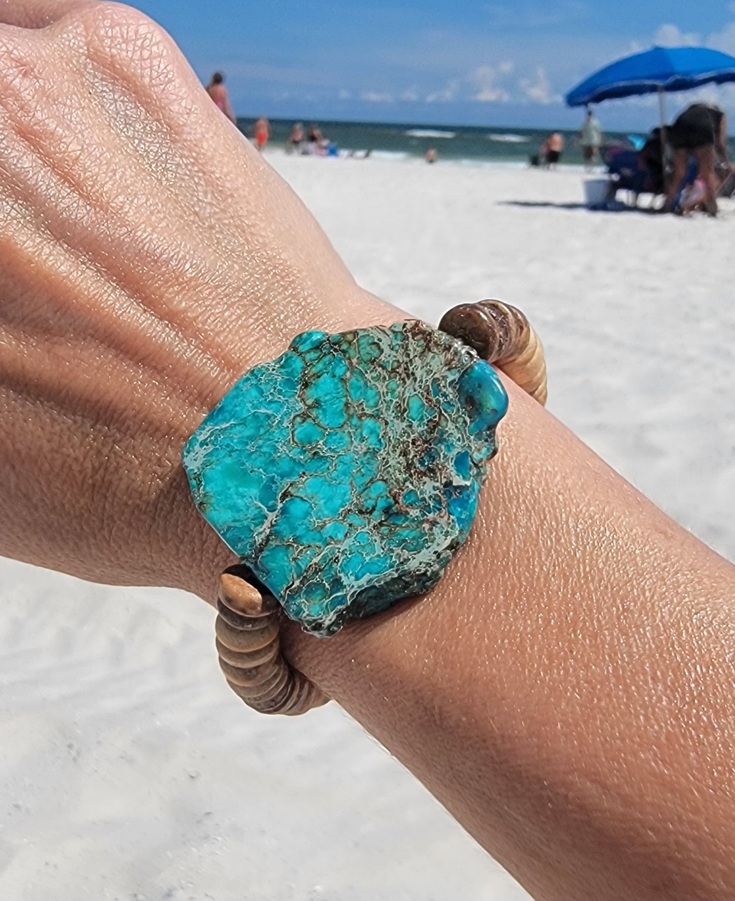 Large Turquoise Coconut Bead Bracelet