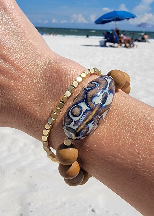 Abstract Navy Statement Stone Bead Bracelet