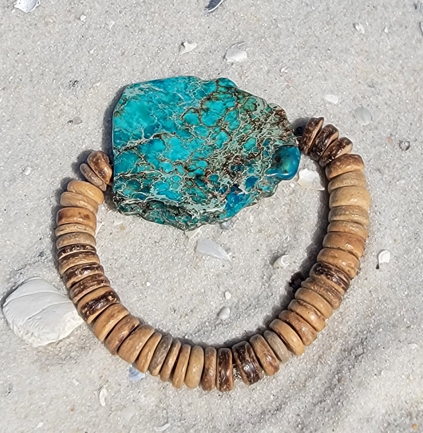 Large Turquoise Coconut Bead Bracelet