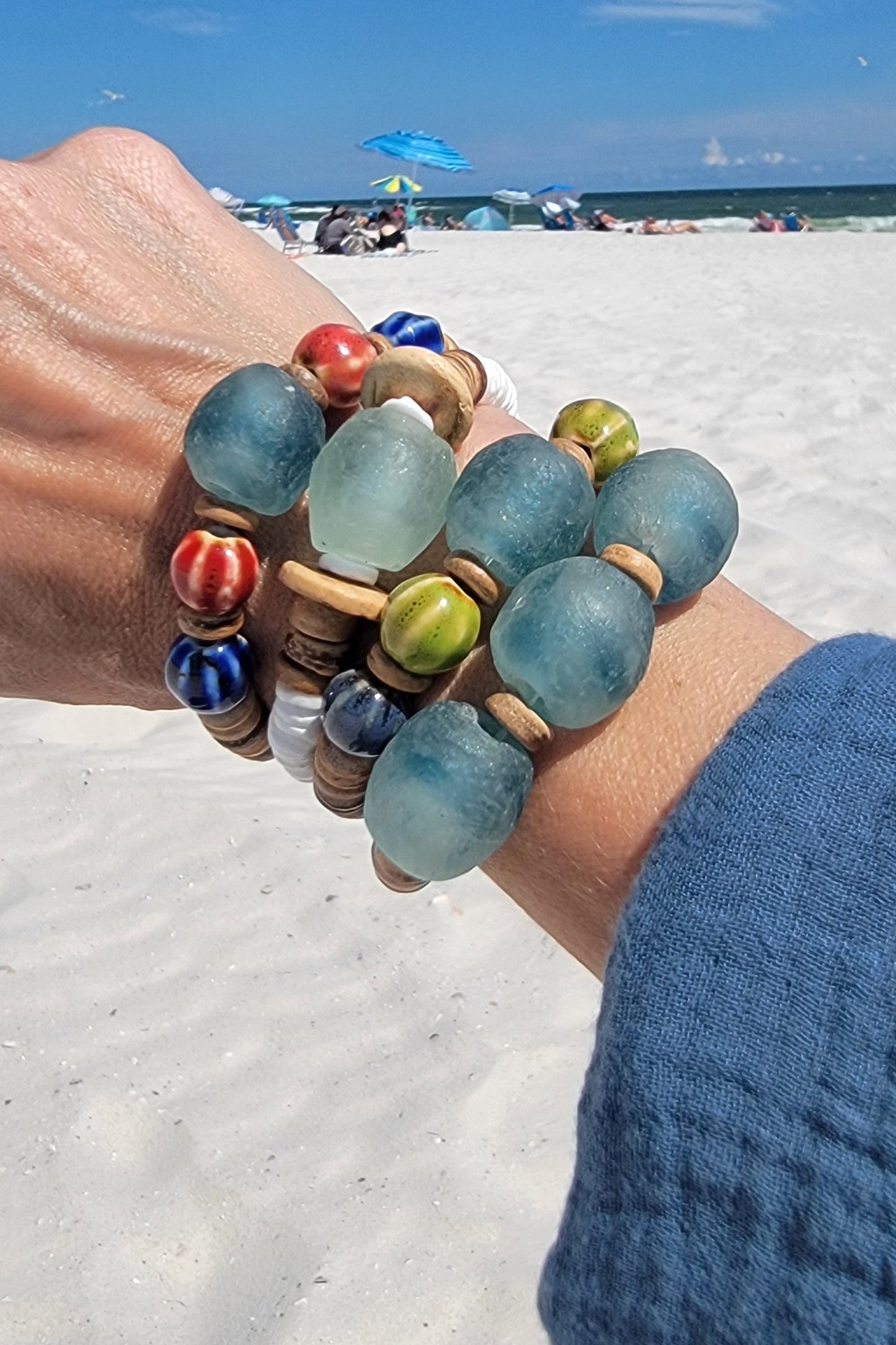 Three Large Glass Bead Bracelet