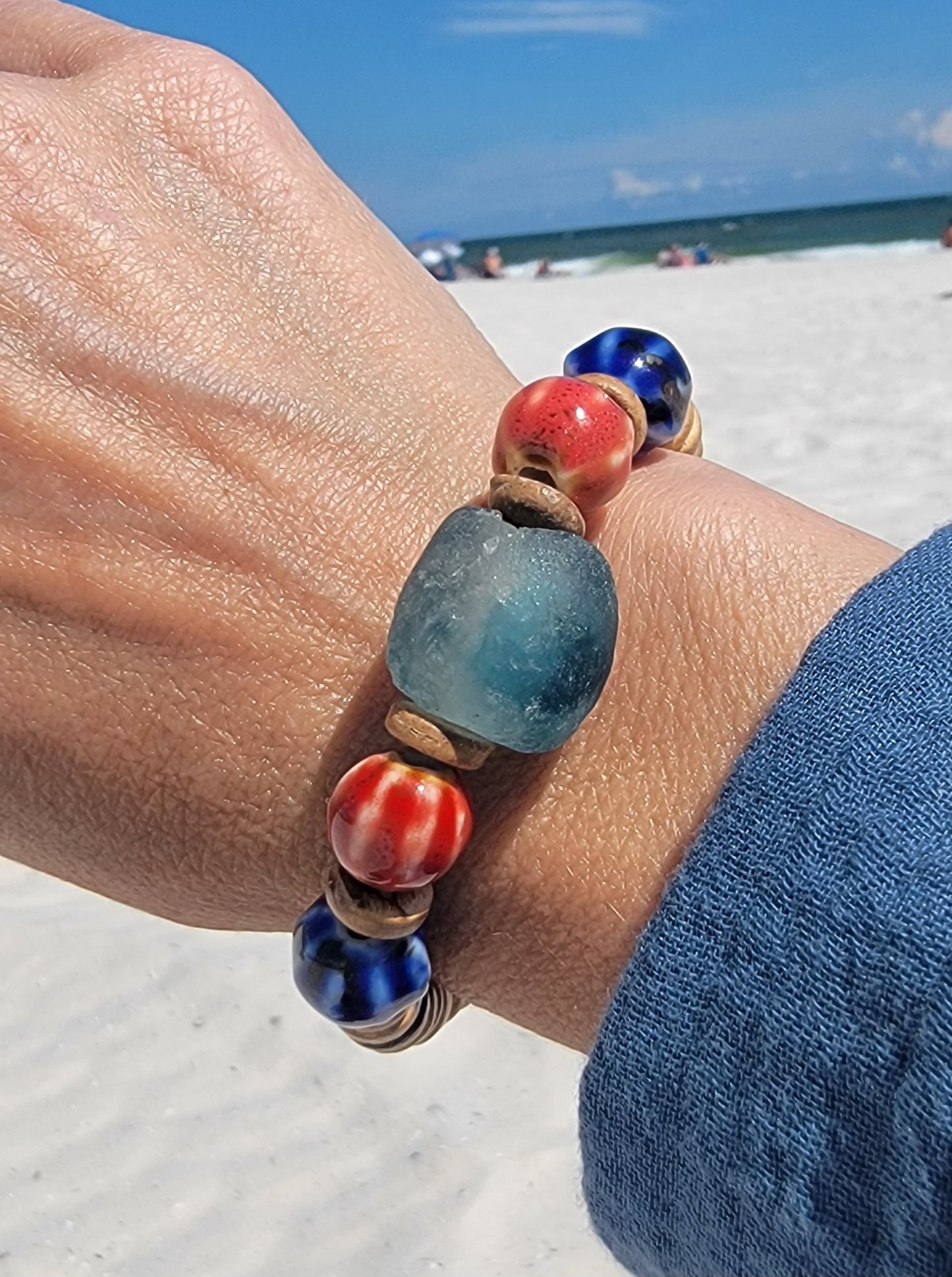 Light Blue and Red Boho Bracelet