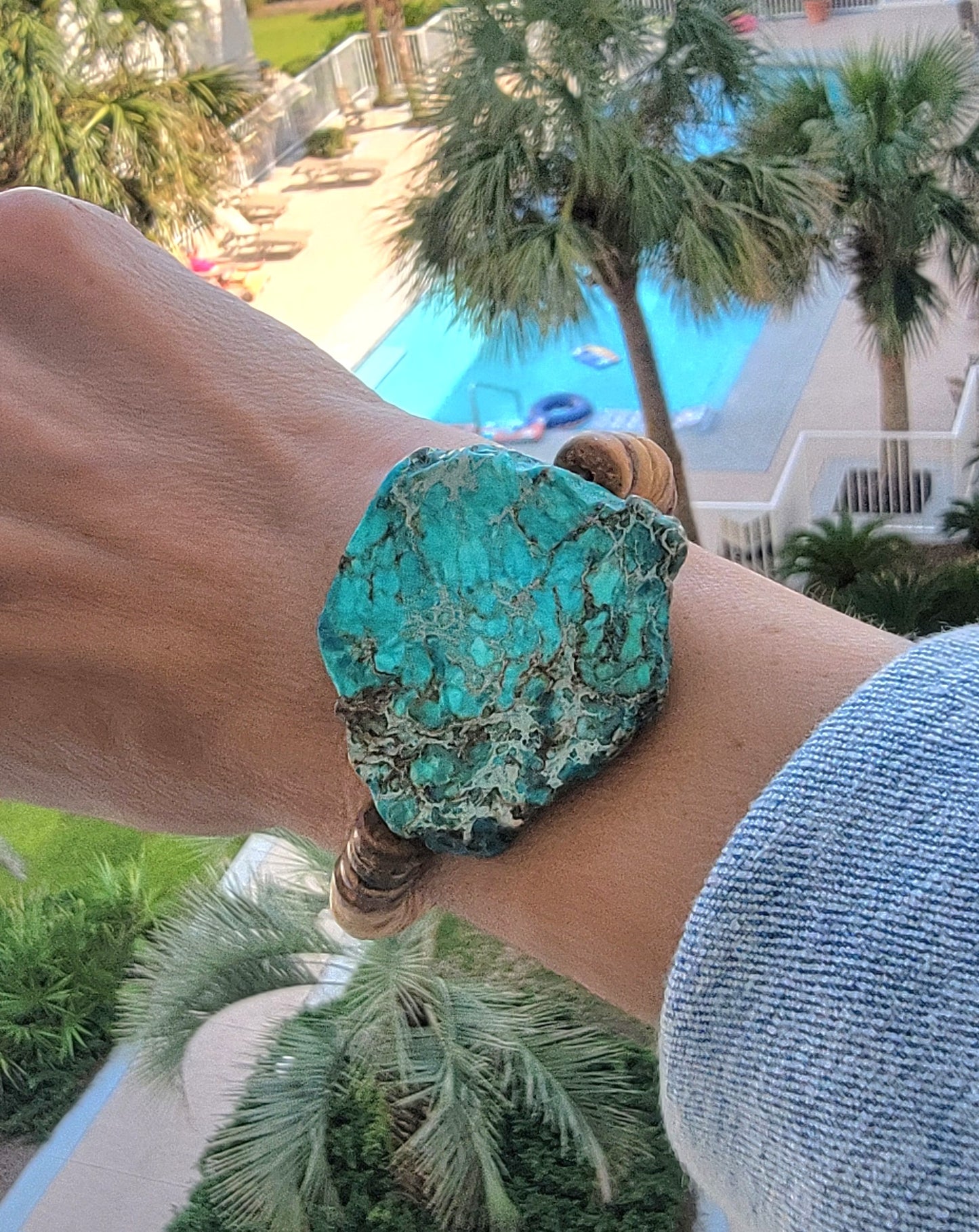 Large Turquoise Coconut Bead Bracelet