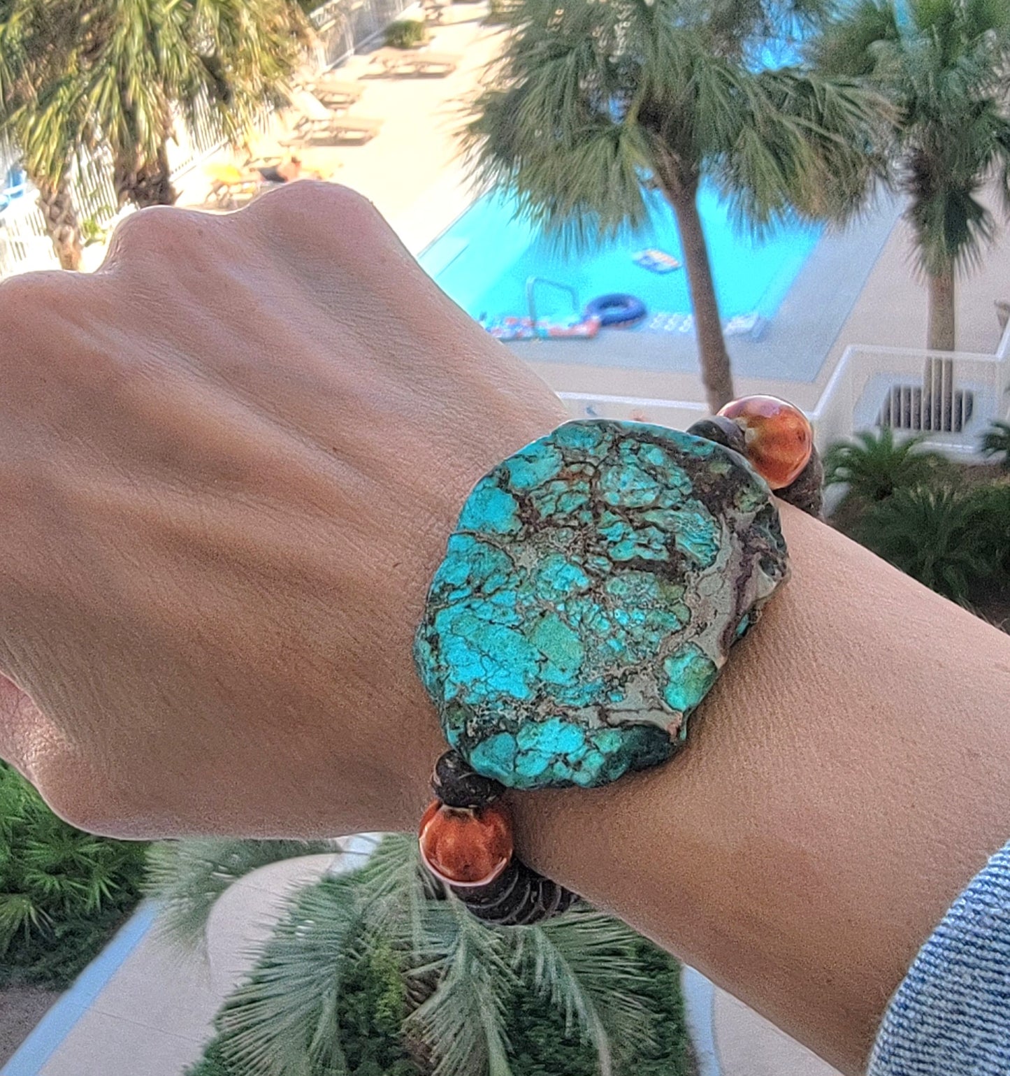 Large Turquoise Stone Bead Bracelet